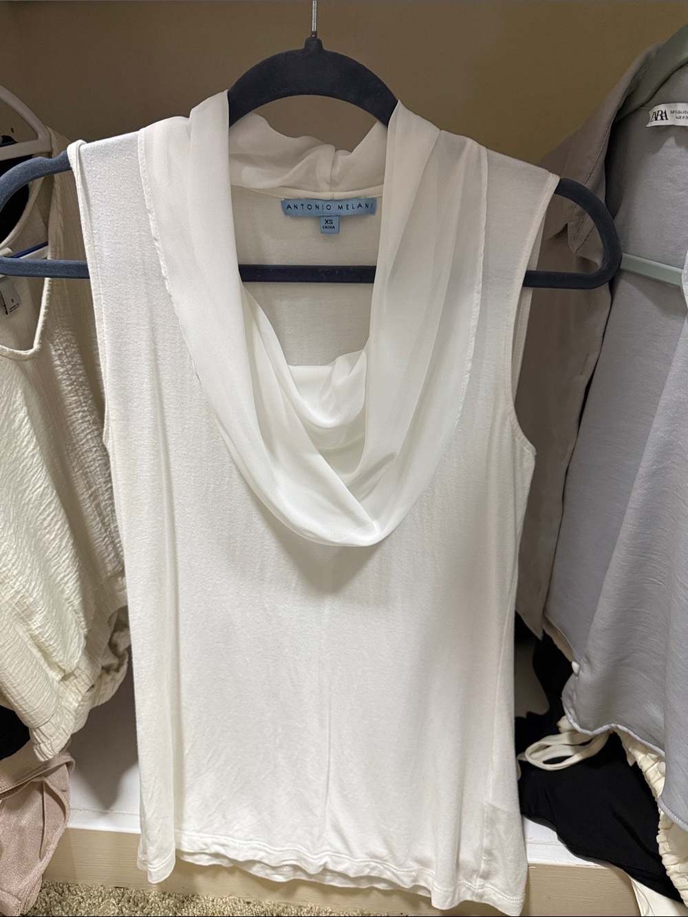 ANTONIO MELANI Ivory Draped Cowl Neck Sleeveless Top